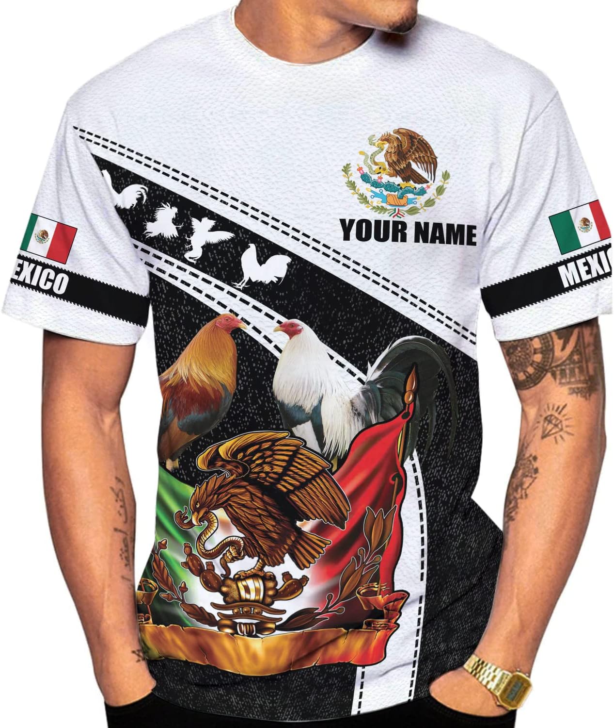 Personalized Name Mexican Shirts for Men 3D, Rooster Mexico Shirts for Men, Mexico Shirt Eagle Flag Mexican Eagle (US, Alpha, Small, 5X-Large, Regular, Regular, Multi 11)