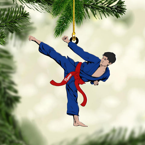 Personalized Karate Ornament, Personalized Karate Uniform Acrylic Shape Flat Ornament, Custom Karate Ornament, Gifts for Karate Lovers, Karate Christmas Ornament (Style 2)