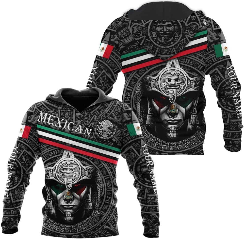 Personalized Name Aztec Hoodie Men, Unisex 3D Aztec Hoodies for Men and Women, Aztec Warrior Mexican Hoodie, Mexico hoodie