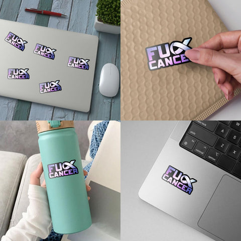 (3PCs) Fuck Cancer Bumper Vinyl Sticker, Cancer Awareness Purple Glitter Ribbon Sticker, Inspirational Cancer Quote Stickers, Fuck Cancer Gifts - Stickers for Laptop Water Bottle Phone Car Helmet 3"