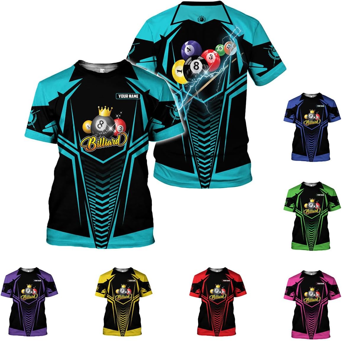 Ligthuy Personalized Name Billiard Shirts 3D, Billiards Shirt 8 Ball Billiard Shirt Custom Men's Pool Men Women\u2026