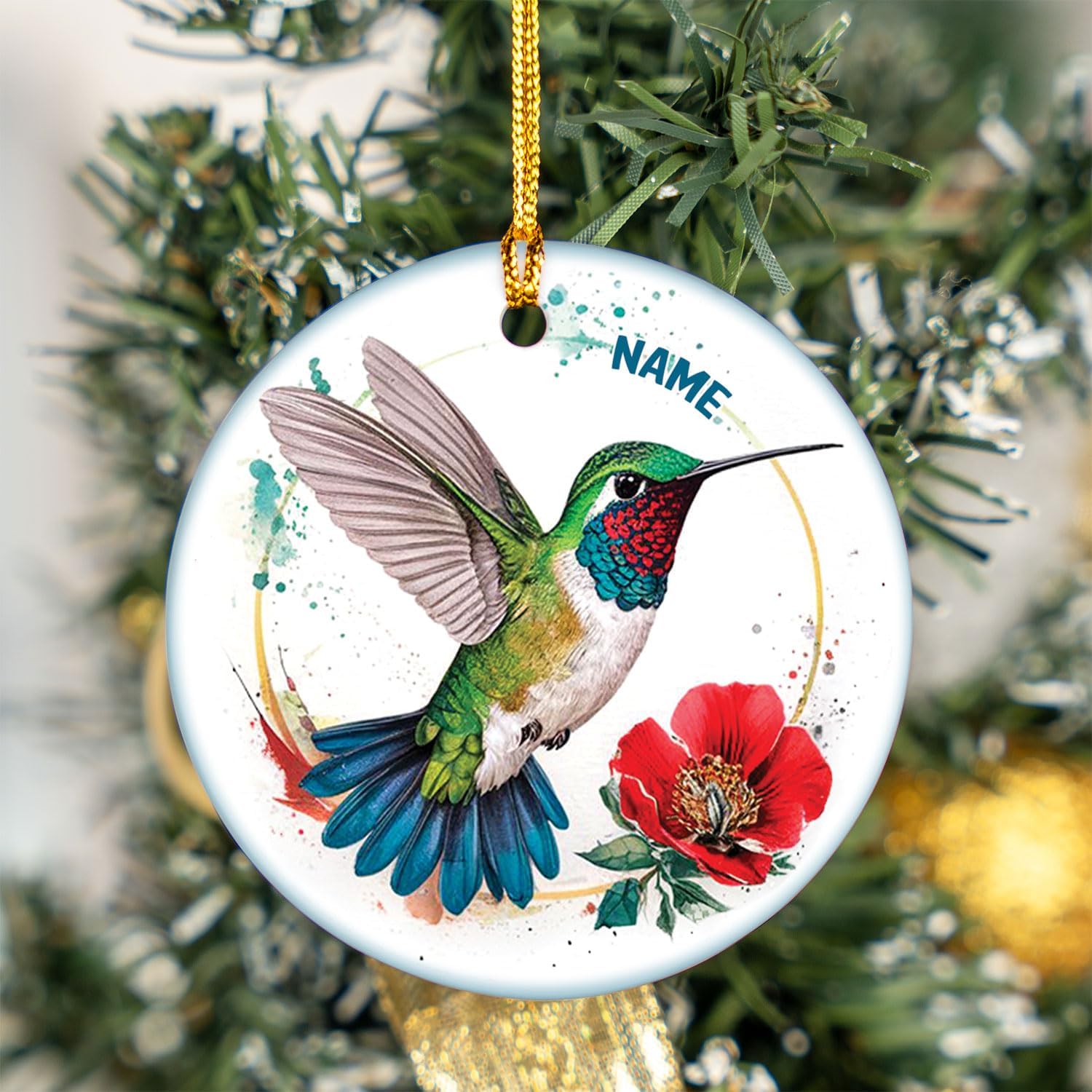 MAPrints Personalized Hummingbird Ornaments for Christmas Tree 2024, Hummingbird Christmas 2024 Ornament, Bird Ceramic Ornament, Gifts for Bird Lovers (NBird 9)