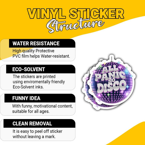 3PCS All Panic No Disco 3" Sticker – Funny Anxious Humor Vinyl Decal Waterproof for Laptop, Water Bottle, Notebook, Journal – Gift for Overthinkers, Students, Introverts