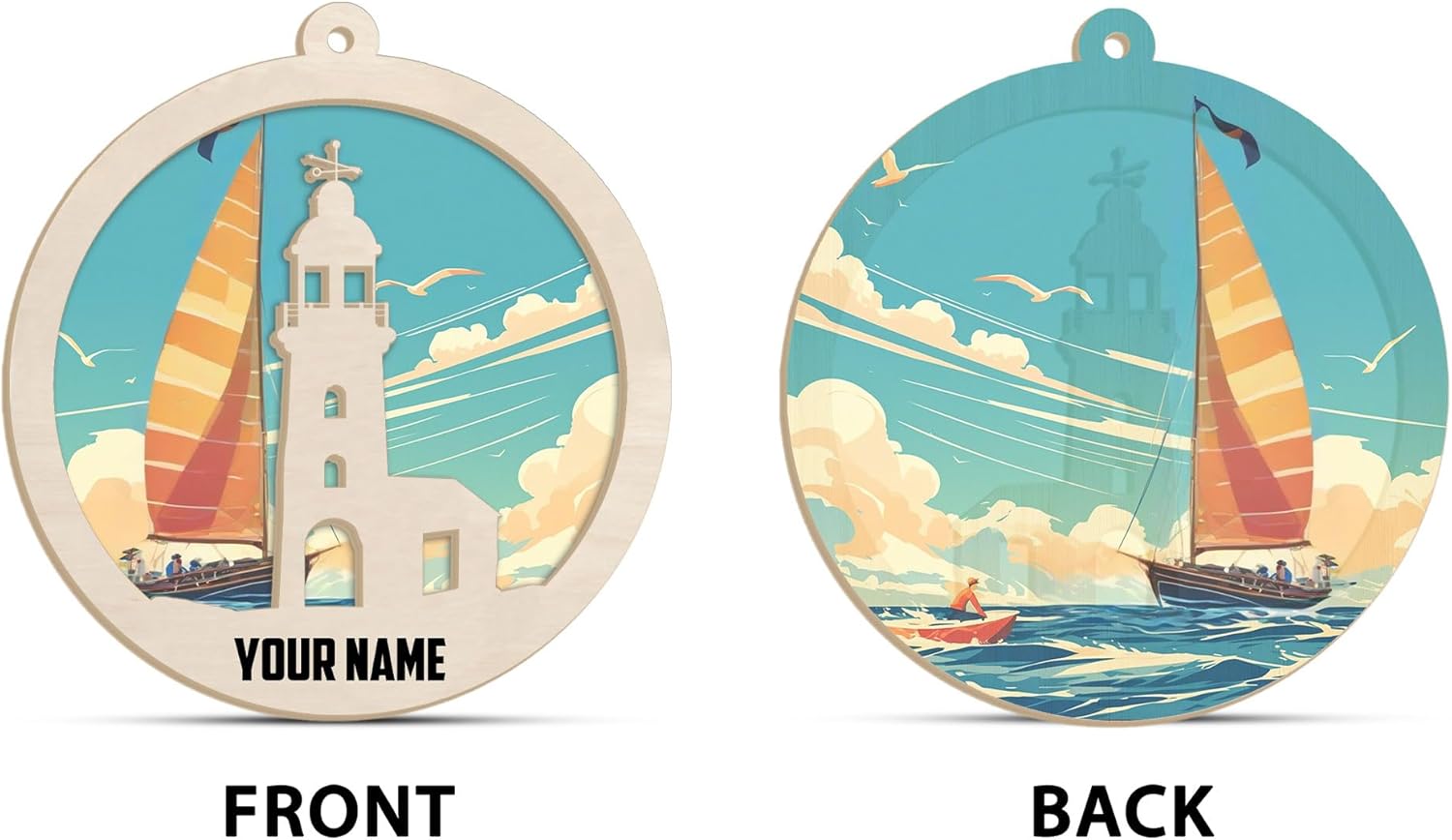 Personalized Lighthouse Ornaments for Christmas Tree, Lighthouse Wood Acrylic 2D Flat Ornament, Coastal Lighthouse Ornament, Ocean Themed Hanging Ornaments, Gift for Lighthouse Lovers (LH 5)