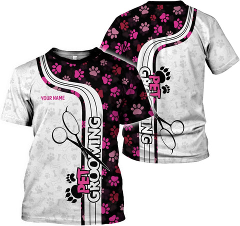 Rivelus Personalized Name Dog Groomer Shirt 3D, Funny Dog Groomer Apparel Shirts, Dog Groomer Gifts for Men and Women