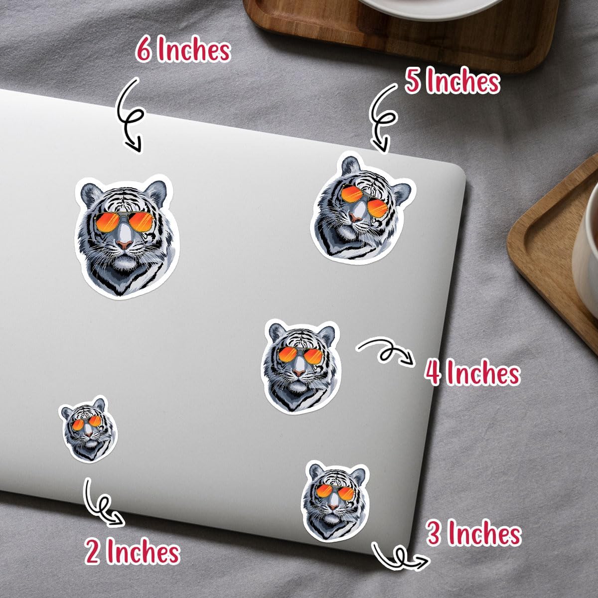 (3Pcs) Cool Animal Vinyl Sticker, Tiger Sunglasses Sticker, Tigress Decal, White Tiger's Head Bumper Sticker - Stickers for Laptop Water Bottle Car Helmet 3" (White Tiger Head)