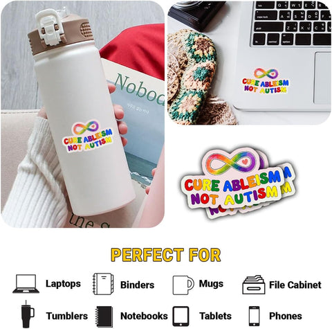 3PCS Cure Ableism Not Autism 3" Sticker , Neurodivergent Autistic Awareness Design, Die Cut Waterproof Vinyl Decal for Laptop, Water Bottle, Tumbler, Phone, Window, Notebook
