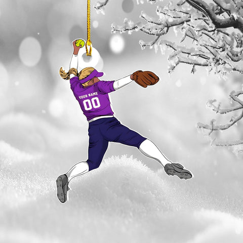 TinoShop Personalized Softball Acrylic Ornament Custom Name & Number Ornaments 2024 for Girl Coach Softball, Softball Gloves Ornament Custom, Softbal Ornament, Softball Ornament Softball Lover (ON467)