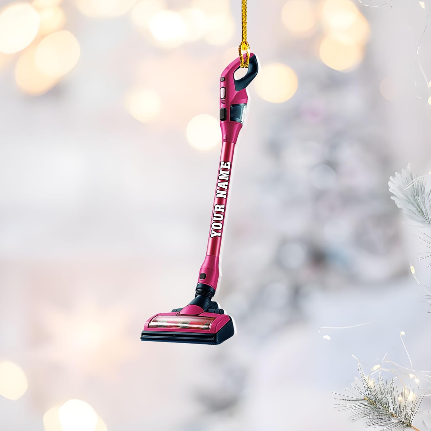 Customized Vacuum Cleaner Christmas Ornament, Cleaning Tools Ornament for Christmas Tree, Gift for Housewife Housekeeper, Holiday Xmas Tree Hanging Decor for Mom Woman Wife (Acrylic, Style 6)