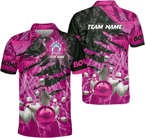 Custom 3D Bowling Polo Shirts for Men and Women Personalized Team Name Gift Unisex Customized Bowling Short Sleeve Polo Shirt