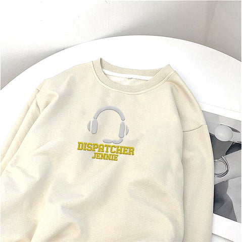 Custom Dispatcher Embroidered Sweatshirt with Thin Gold Line Flag 911 Emergency Services Personalized Shirt for Men and Women