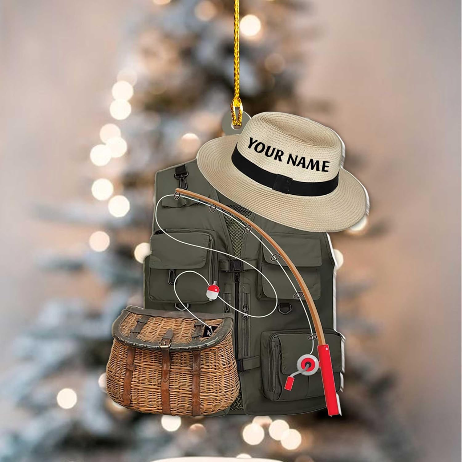 mostprints Personalized Fishing Ornament Custom Fishing Christmas Ornaments Fishing Vest Christmas Ornaments Gifts for Fishing Lovers Ornament Christmas Hanging Ornament Fisherman Gift (Fishing 5)