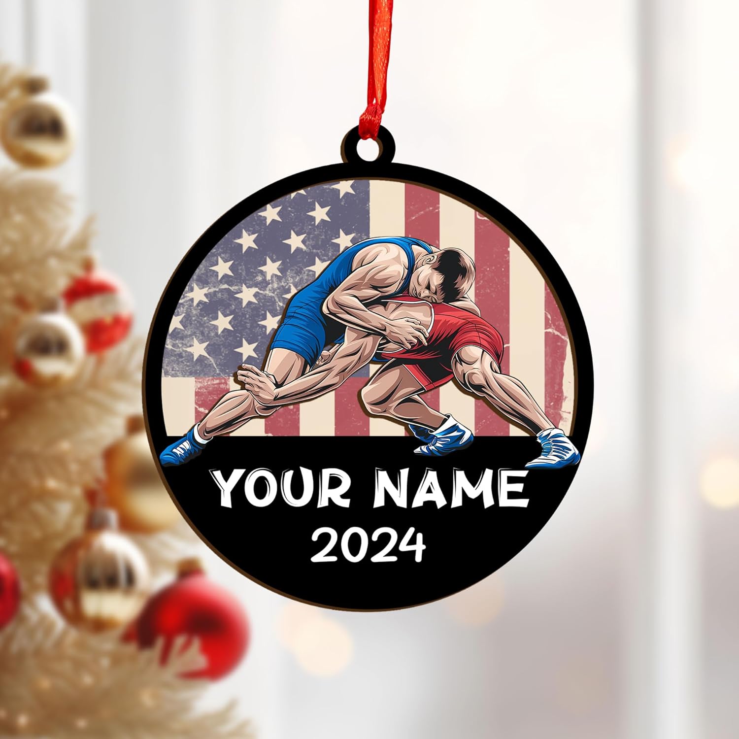 Personalized Wrestling Christmas Ornament 2024 Wrestling Christmas Ornament Gift for Wrestling Player Wrestling Christmas Tree Ornaments for Boys or Girls (Acrylic, Style 4)