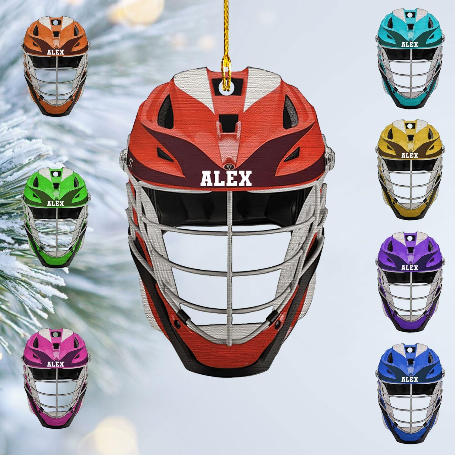 HomeDesign Personalized Lacrosse Ornament, Lacrosse Amor Shape Flat Ornament, Lacrosse Helmet Ornaments, Gifts for Lacrosse Lovers, Lacrosse Players, Lacrosse Christmas Ornament (LA 1)