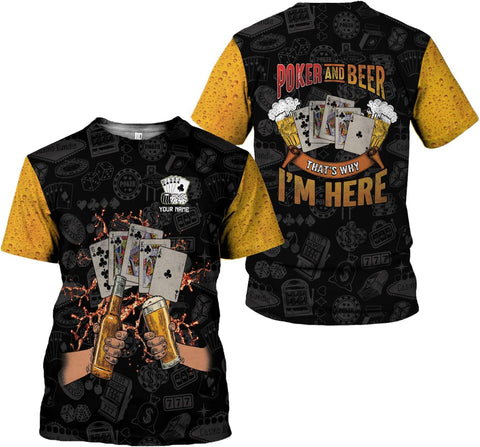 Personalized Poker Shirt, Poker Player Shirt, Funny Casino Poker Pattern 3D Over Print, Unisex Poker Tshirt Men Women