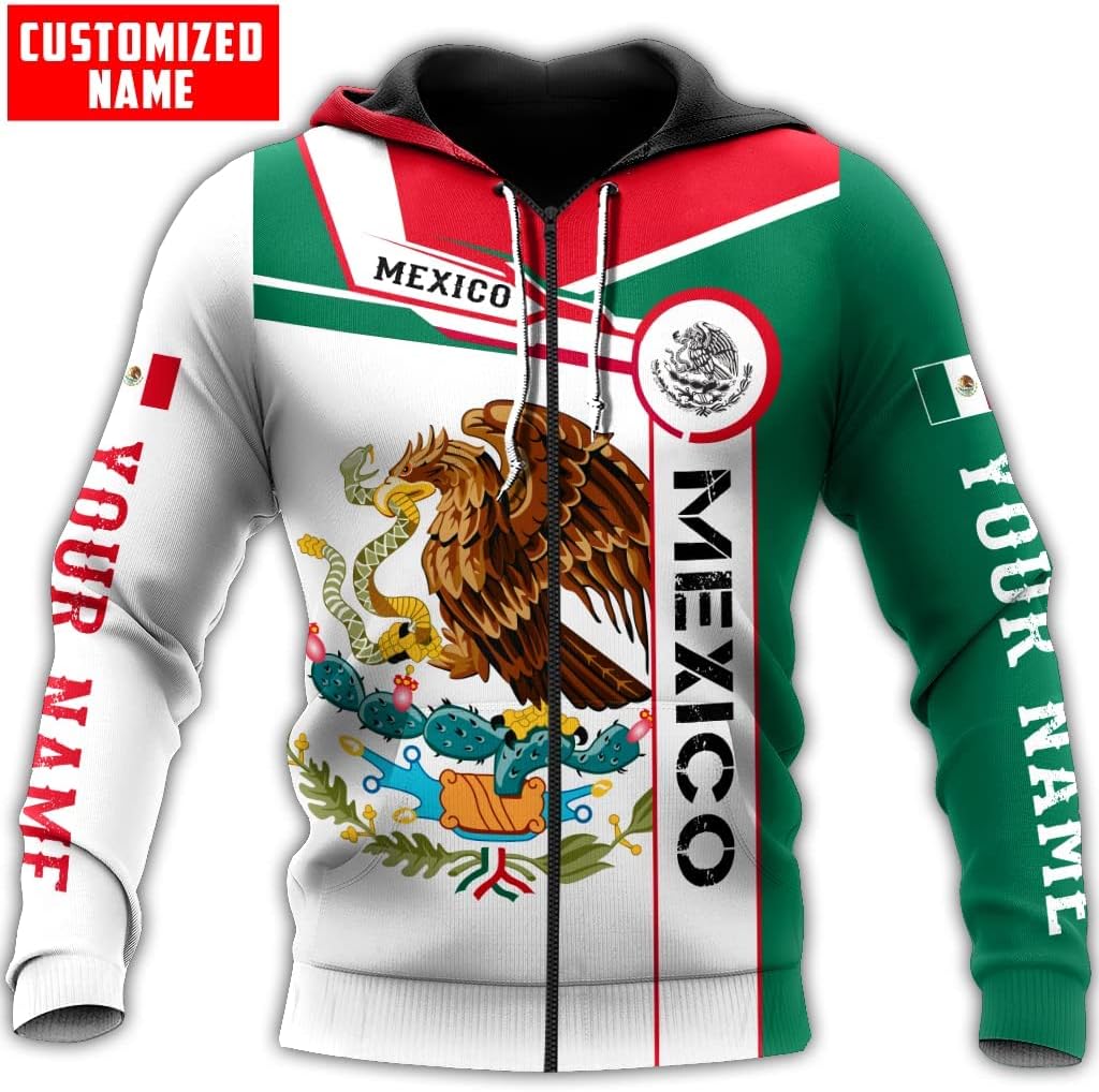 Personalized Name Mexican Hoodie 3D, Customized Mexican Hoodies for Men, Unisex Mexico Hoodie, Mexico Hoodies for Men, Women