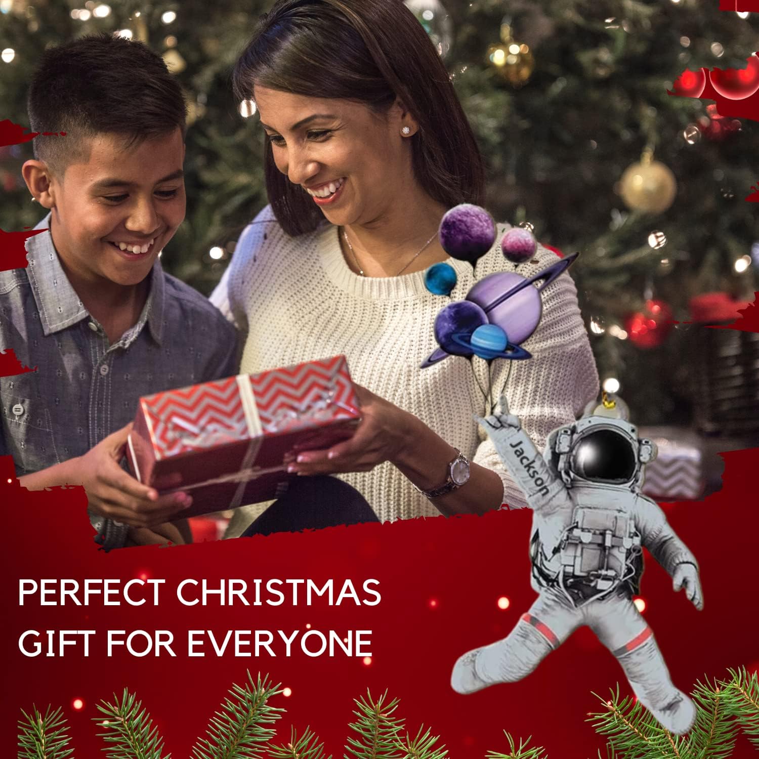 Personalized Astronaut Kids Christmas Ornament Custom Name Astronaut Christmas Tree Wood Plastic Ornament Ornament for Christmas Tree Xmas Home Decoration Gifts for Boys Children Space (ATN1)