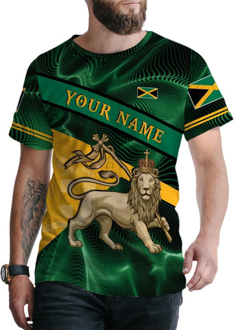 Ligthuy Personalized Jamaica Shirt 3D, Custom Jamaica Flag Lion Shirt for Men and Women, Jamaican Pride T-Shirt Unisex