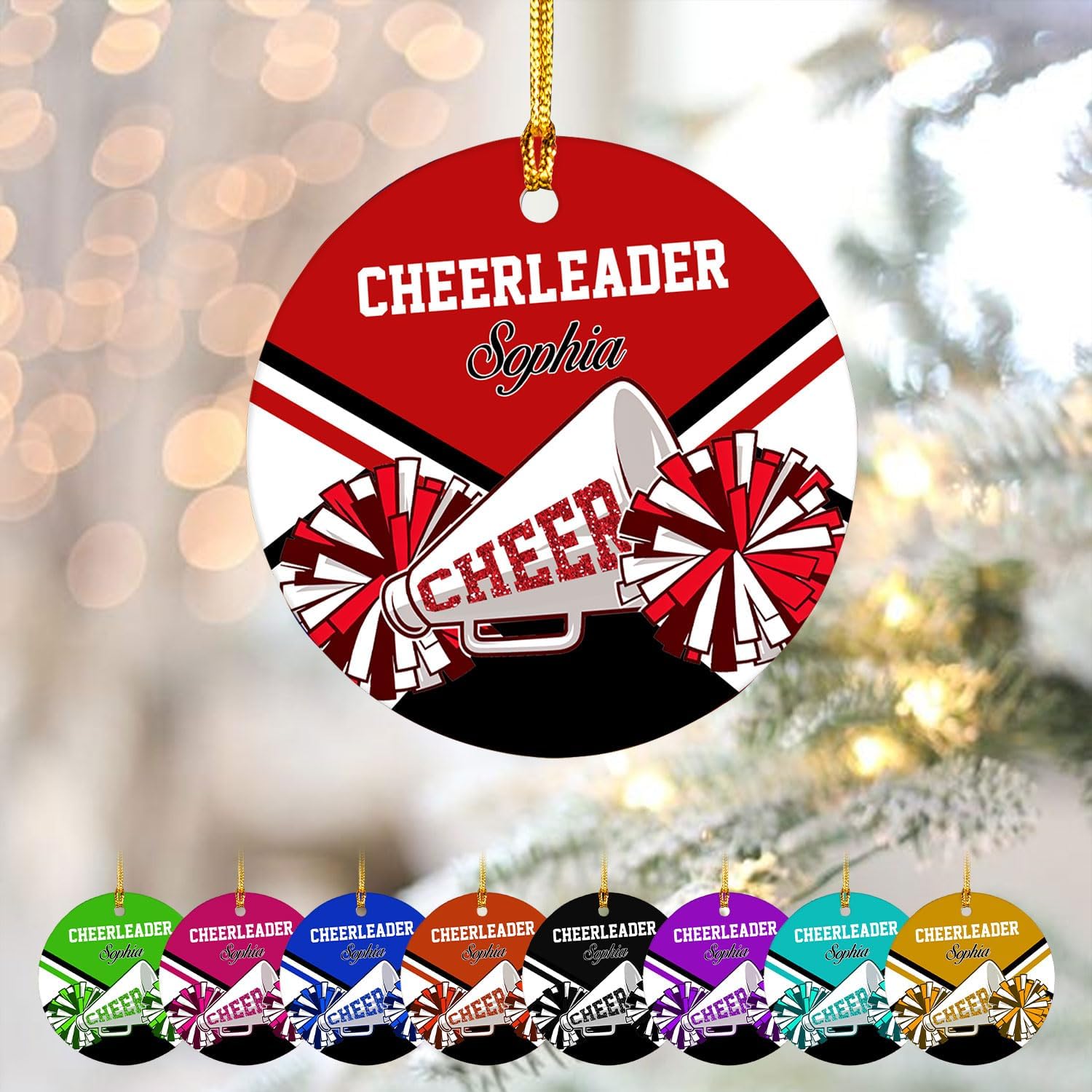 MAPrints Personalized Cheerleader Christmas Ornament 2024, Cheerleading Stuff Ornament, Cheer Captain Ornament, Cheer Girl Dancer Cheerleading with Real Red Pompom Ornament for Xmas Tree (Cheer 6)