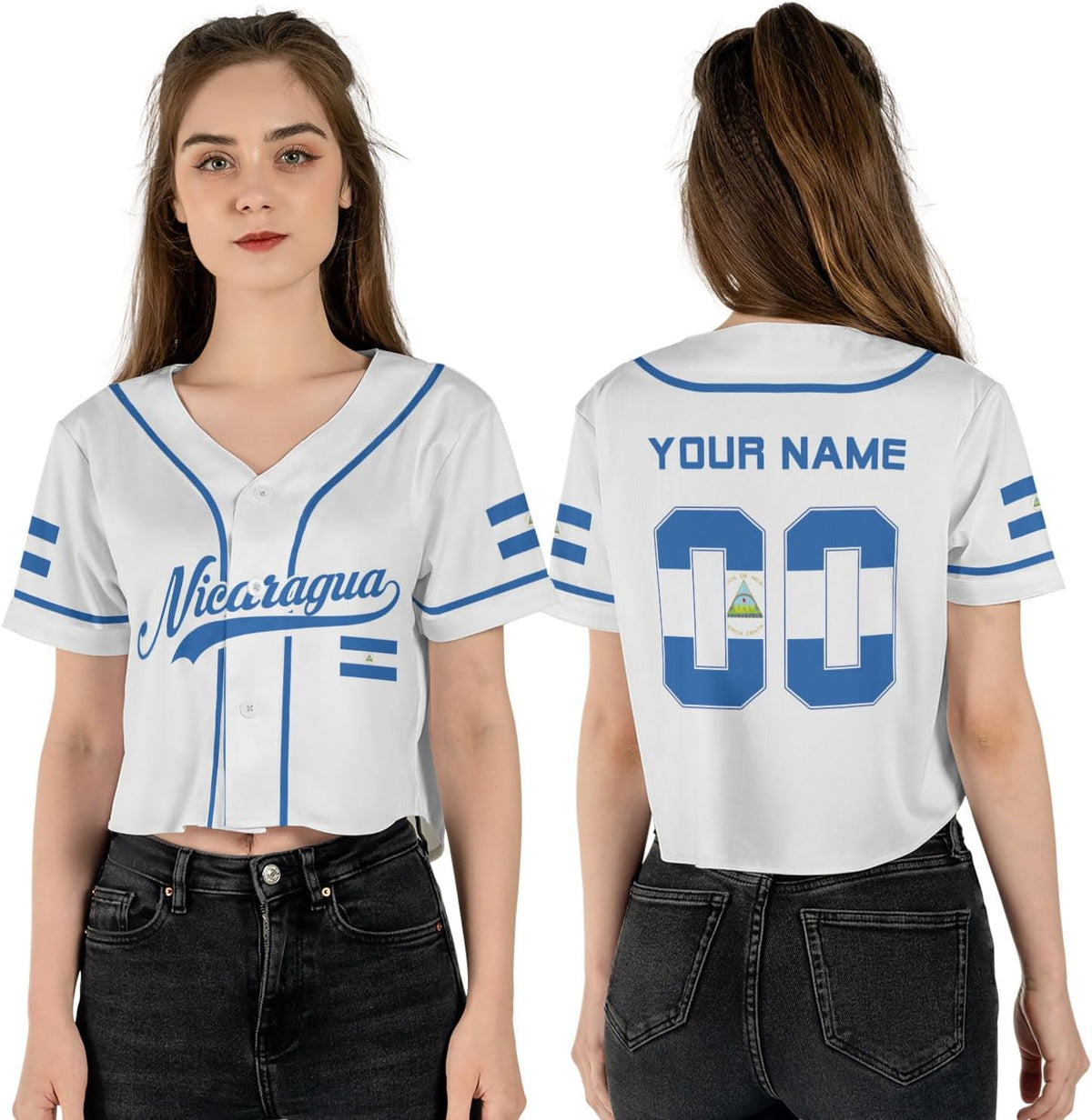 Personalized Nicaragua Baseball Croptop Shirt, Nicaraguan Flag Jersey for Women Jersey Pride
