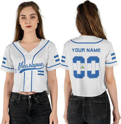 Personalized Nicaragua Baseball Croptop Shirt, Nicaraguan Flag Jersey for Women Jersey Pride