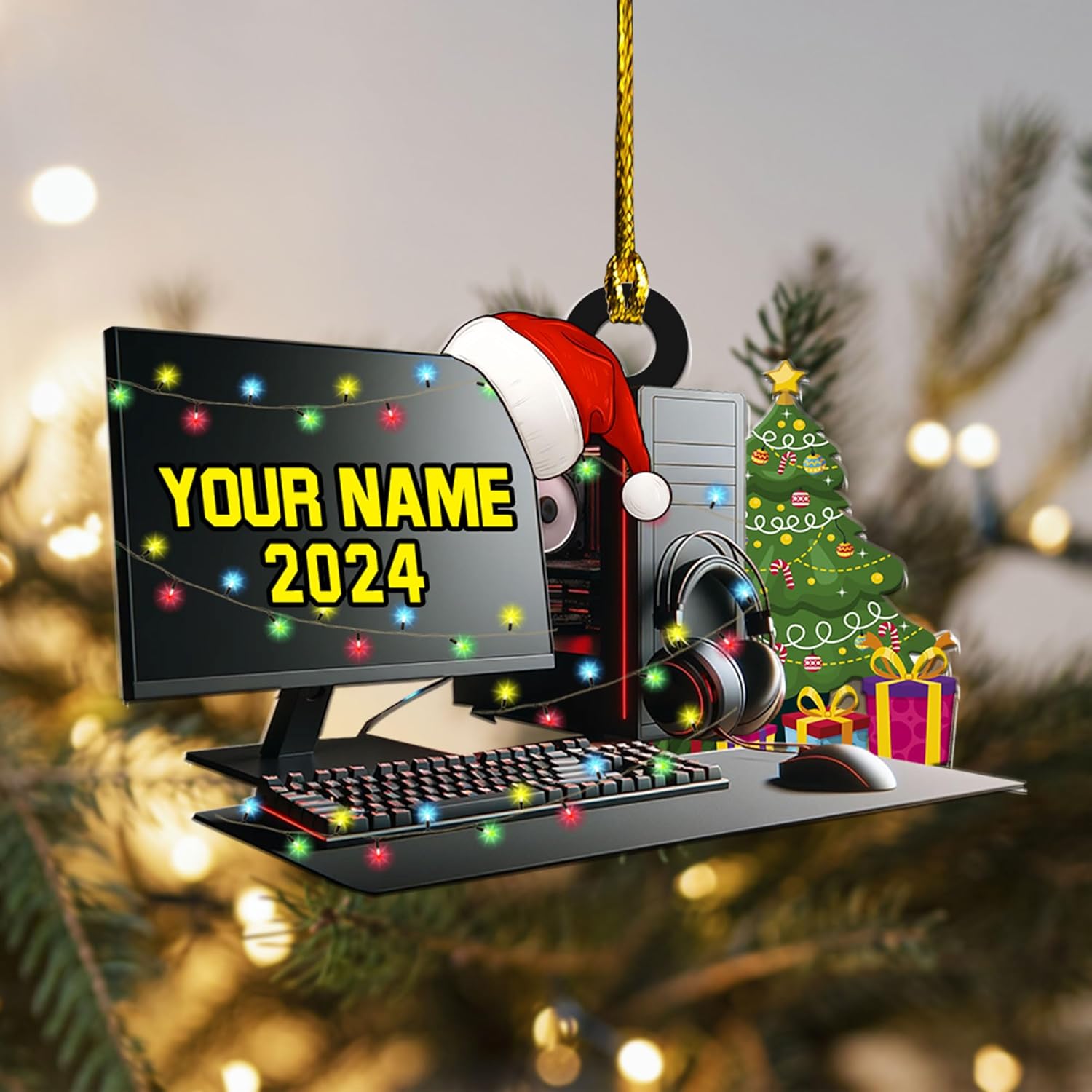 Podagree Personalized Name PC Computer Ornament Christmas, Shape Flat Christmas Ornament for Gamer, Gaming Gamer Christmas Ornament Gift for Boys, PC Game Player Decoration with Custom Name (CPT7)