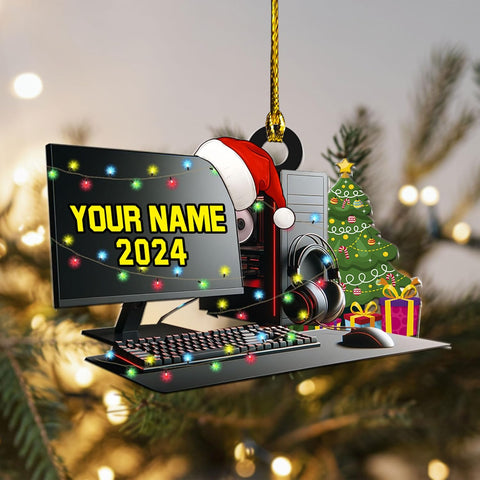 Podagree Personalized Name PC Computer Ornament Christmas, Shape Flat Christmas Ornament for Gamer, Gaming Gamer Christmas Ornament Gift for Boys, PC Game Player Decoration with Custom Name (CPT7)
