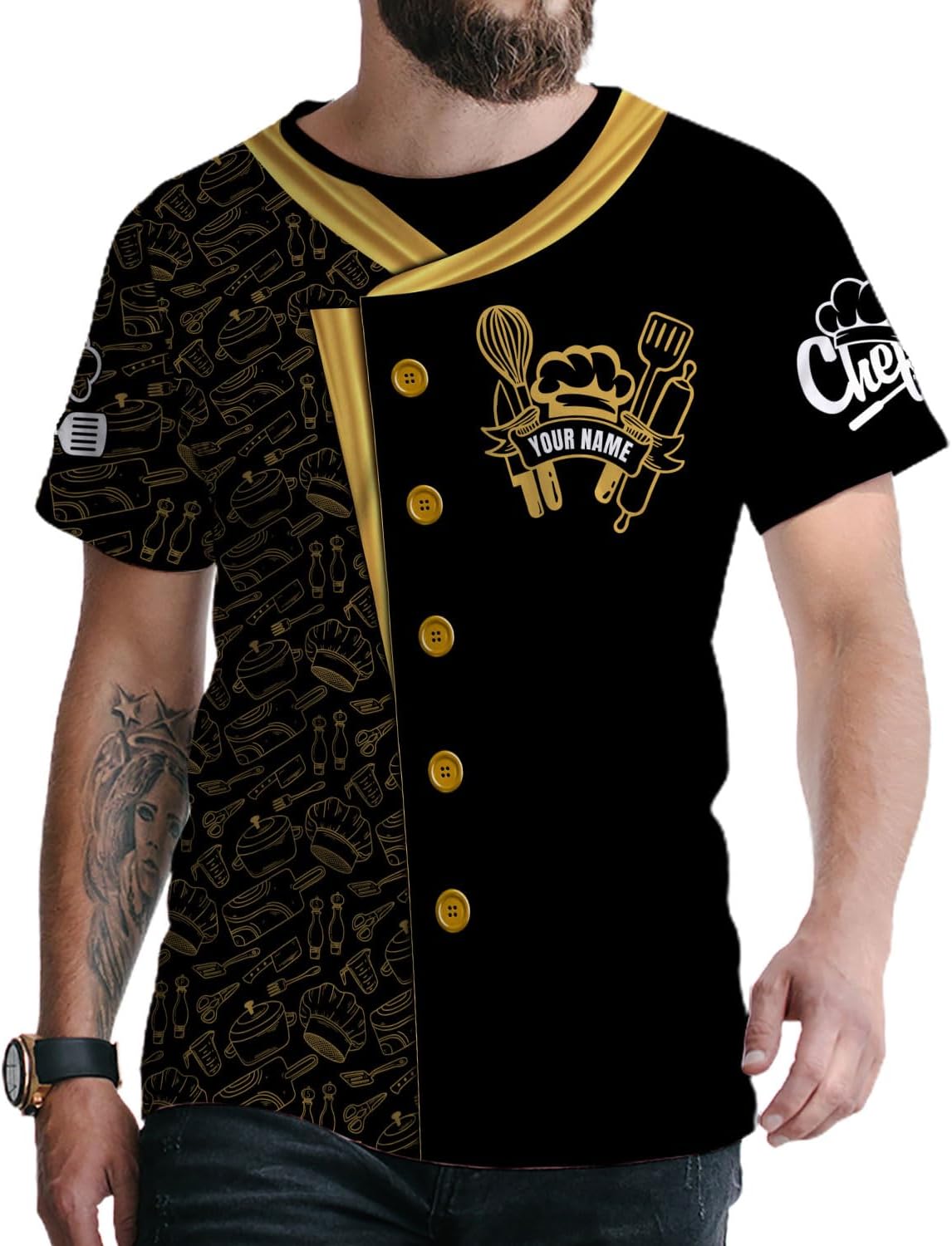 Custom Chef Shirt Chef Shirts for Men Gifts for Master Chef Lovers Custom Chef T Shirts for Men Funny 3D Chef Shirts for Men