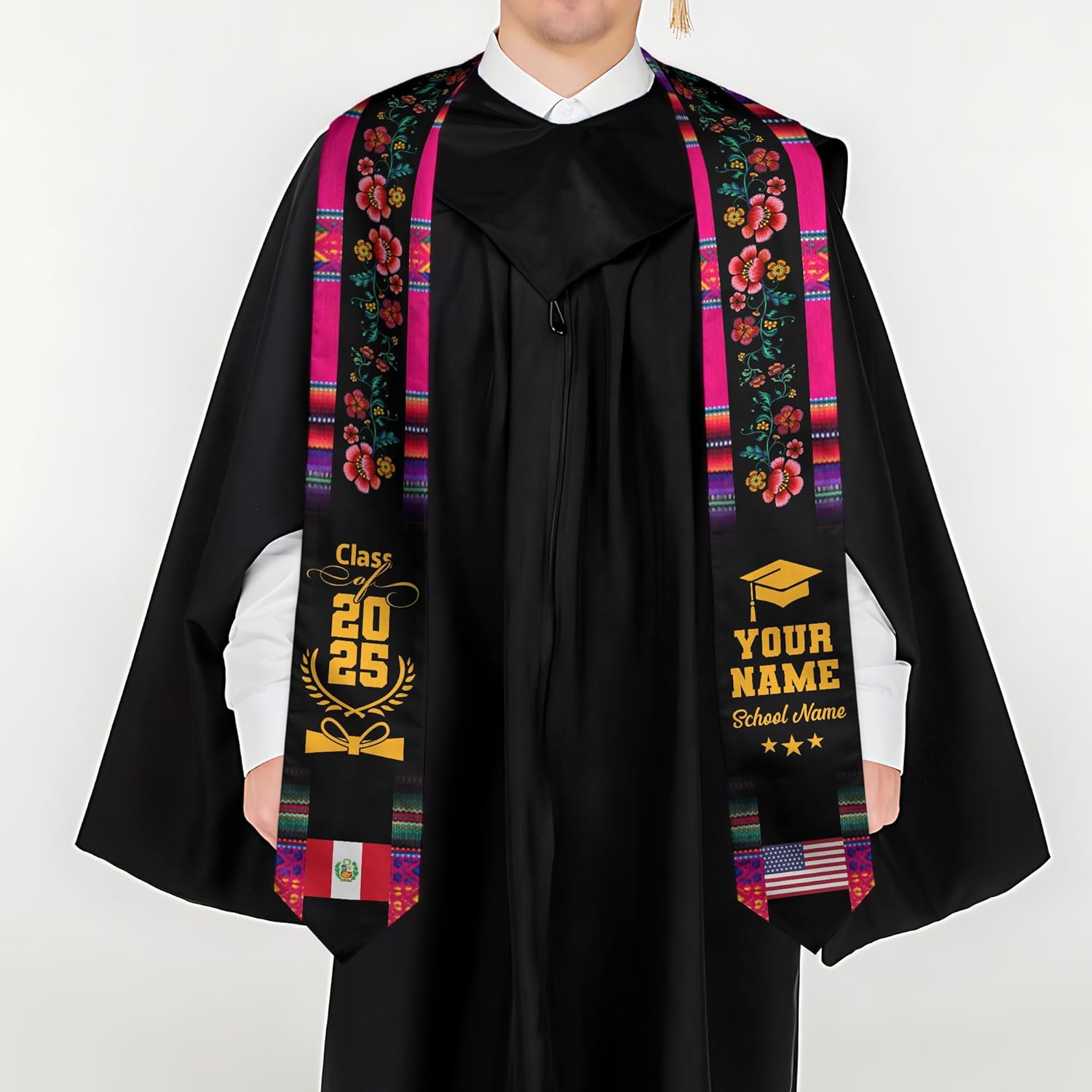 Pretyprints Peruvians Graduation Sash, Peru Graduation Stole Custom Personalized Peruvians American Flag Graduation Sash 2025