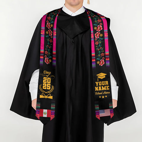 Pretyprints Peruvians Graduation Sash, Peru Graduation Stole Custom Personalized Peruvians American Flag Graduation Sash 2025