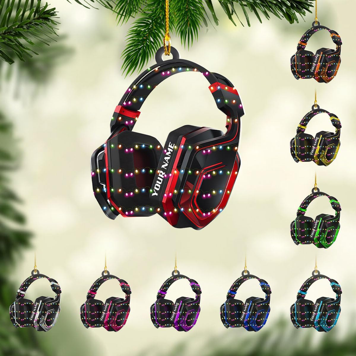 AOVL Custom Gaming Head Phones Ornaments 2024 Gaming Head Phones Light Christmas Ornament Gaming Headphone Flat Christmas Ornament Headphone Ornament Headphone Ornament Gift Xmas (HP16)