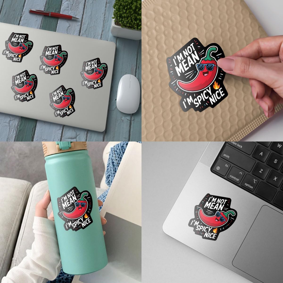 3 Pcs I'm Not Mean I'm Spicy Nice Sticker, I'm Not a Hot Mess I'm a Spicy Disaster Decal Laptop Sticker, Funny Sarcastic for Water Bottle Tumbler Phone Case Laptop Cars 3"x3"