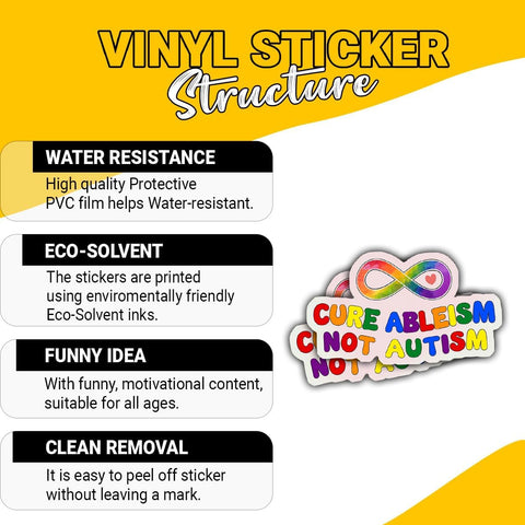 3PCS Cure Ableism Not Autism 3" Sticker , Neurodivergent Autistic Awareness Design, Die Cut Waterproof Vinyl Decal for Laptop, Water Bottle, Tumbler, Phone, Window, Notebook