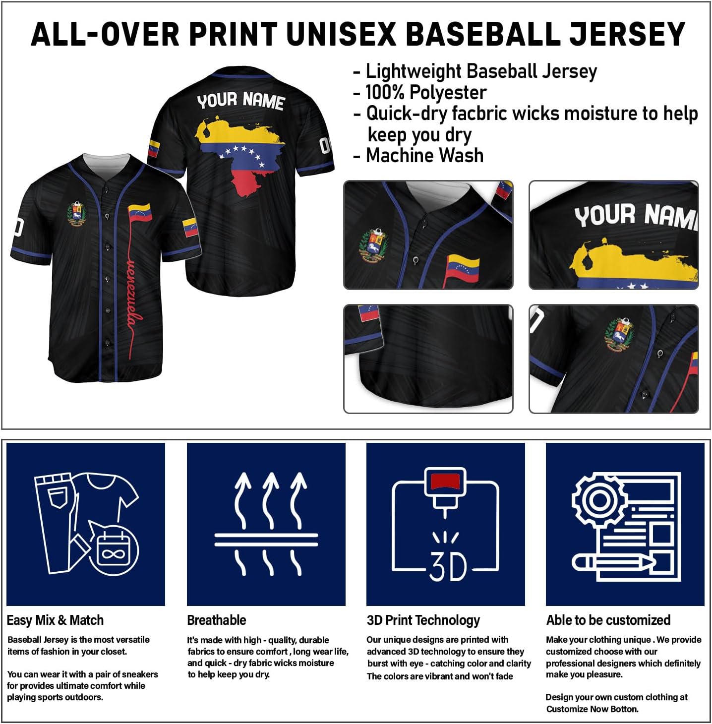 Custom Venezuela Jerseys for Men Venezuela Flag T-Shirt Venezuela Coat of Arms Shirt Venezuelan Pride Venezuela Flag Jerseys