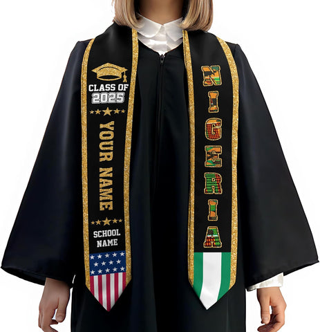 Pretyprints Custom Nigerian Graduation Sash Nigeria Graduation Stole Personalized Nigerian American Flag Graduation Sash 2025