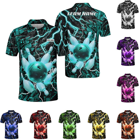 Ligthuy Personalized Name Bowling Polo Shirts 3D for Men and Women, Bowling Shirt, Bowling Shirts for Men Team Bowling Shirt