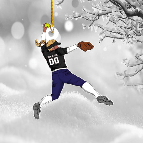 TinoShop Personalized Softball Acrylic Ornament Custom Name & Number Ornaments 2024 for Girl Coach Softball, Softball Gloves Ornament Custom, Softbal Ornament, Softball Ornament Softball Lover (ON467)