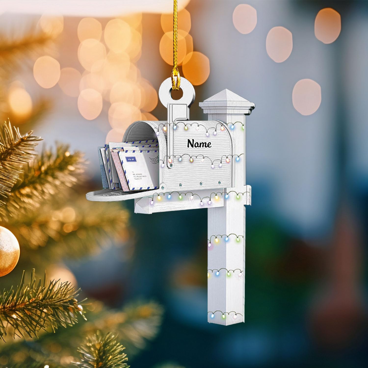 Podagree Personalized Name Mailbox Shape Flat Ornament Home Mailman Ornament Christmas Mailbox Ornament Mailbox Gift Christmas Tree Ornament Christmas Decorations for Tree (MX1)