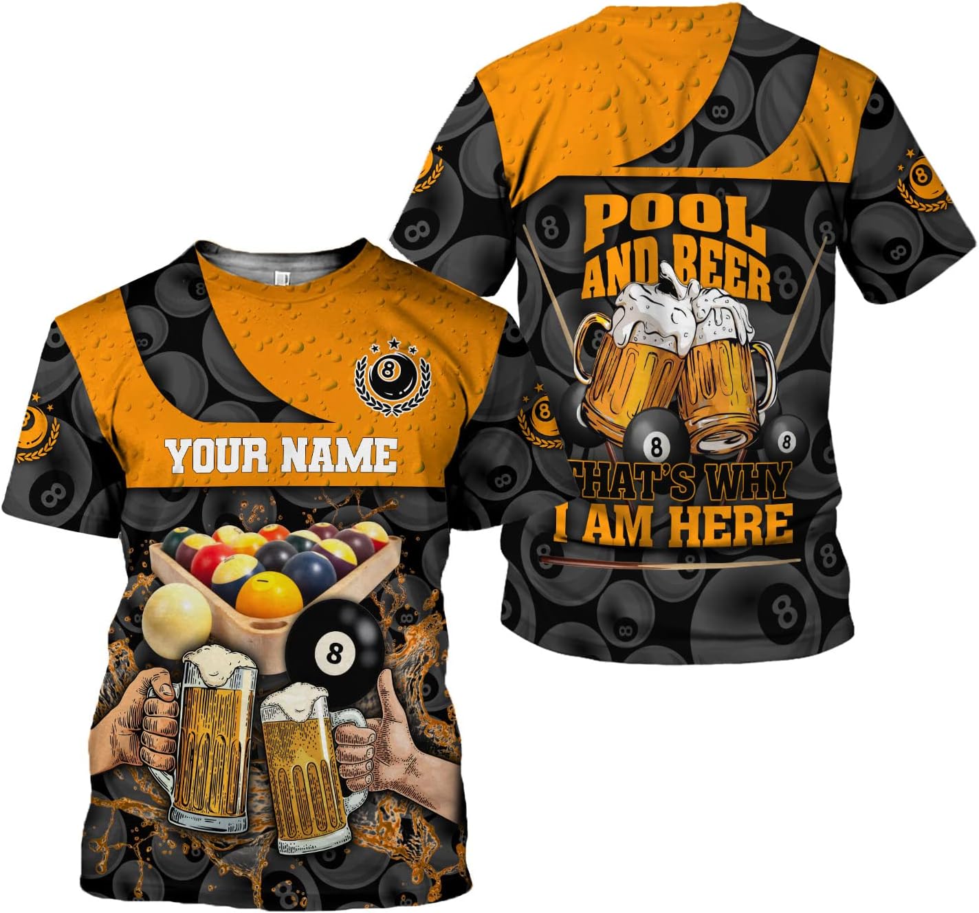 AOVL Personalized Billiard Shirts 3D Billiard Shirt Custom Billiard Flag Shirt Men's Pool Billiards Shirt 8 Ball Men Women