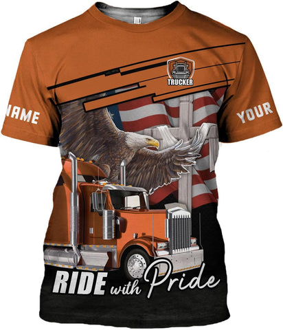 Personalized Trucker Shirt Custom US Flag Truck Driver Hoodie T-Shirt Funny Trucker Shirts Gift 3D for Men & Women Trucking