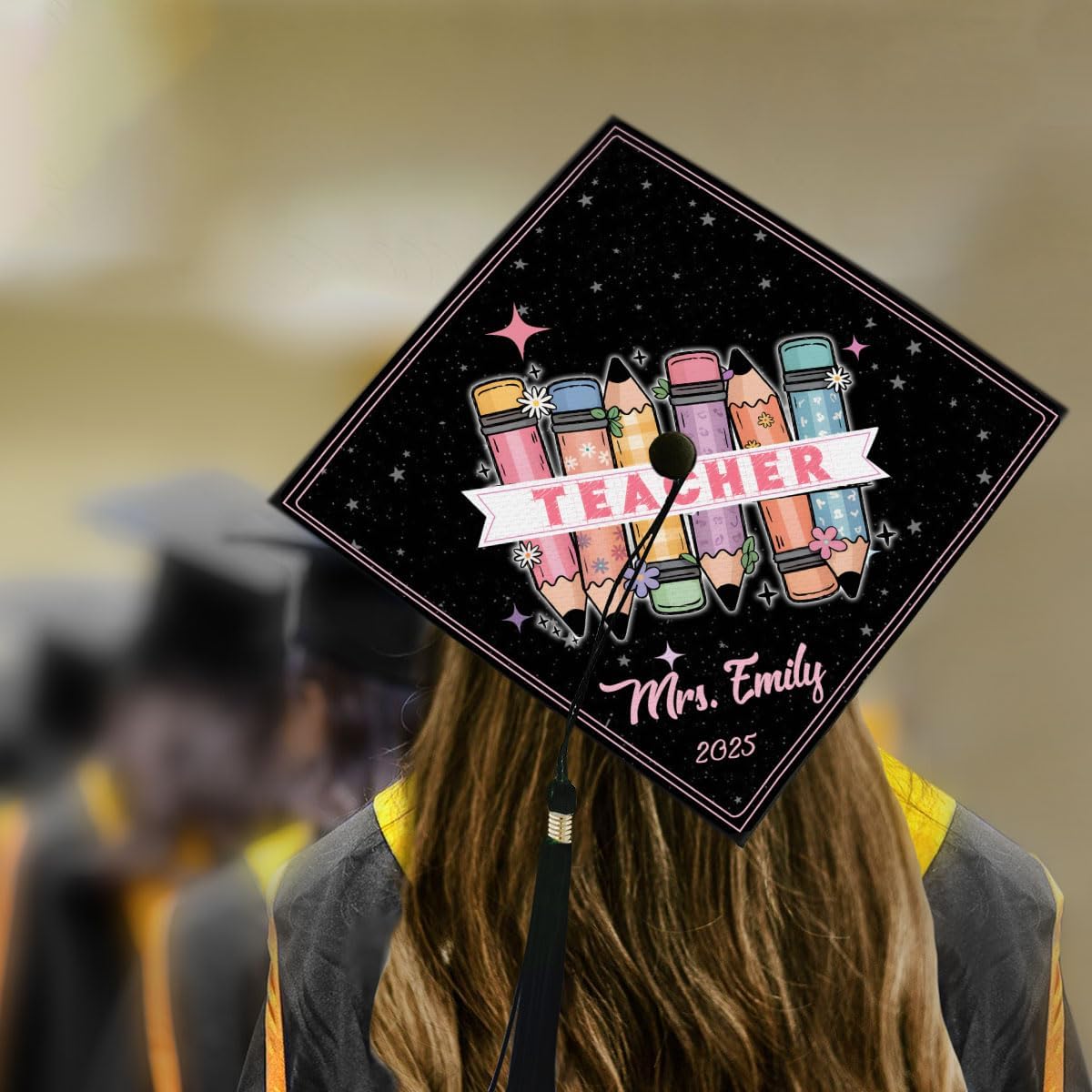 Pretyprints Personalized Teacher Graduation Cap Topper Teacher Gift Class Of 2025 Graduation Cap Decoration Topper