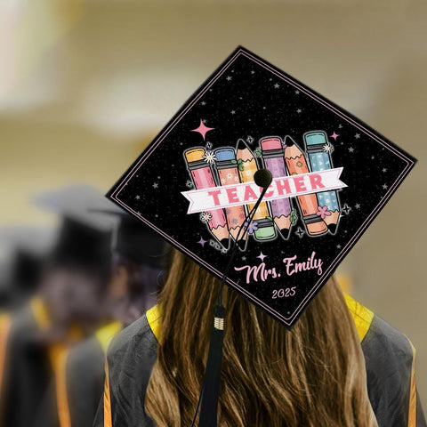 Pretyprints Personalized Teacher Graduation Cap Topper Teacher Gift Class Of 2025 Graduation Cap Decoration Topper