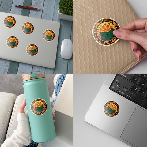 3 Pcs The Strongest Steel is Forged in The Fire of a Dumpster Stickers, Motivational The Strongest Steel Dumpster Fire Patch Stickers for Helmet Water Bottle Tumbler Phone Case 3"x3"