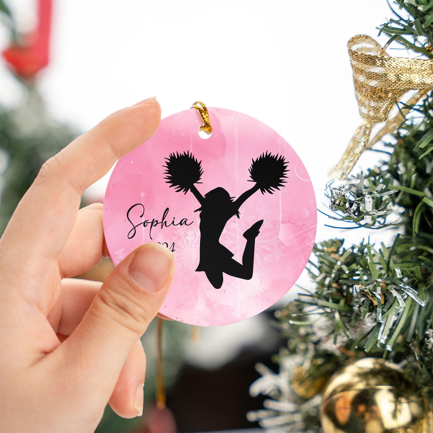 MAPrints Personalized Cheerleader Christmas Ornament 2024, Cheerleading Stuff Ornament, Cheer Captain Ornament, Cheer Girl Dancer Cheerleading with Real Red Pompom Ornament for Xmas Tree (Cheer 1)