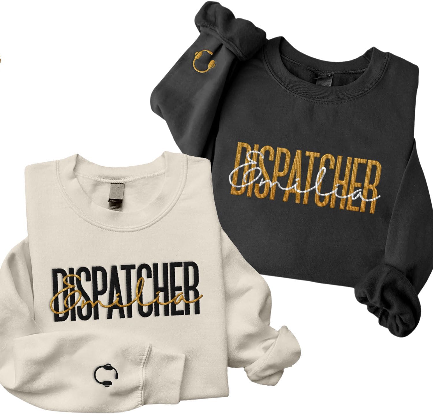 Leeprints Personalized Embroidered Dispatcher 911 Sweatshirt, Pulse Dispatch Embroider Hoodie, Thin Gold Line 911