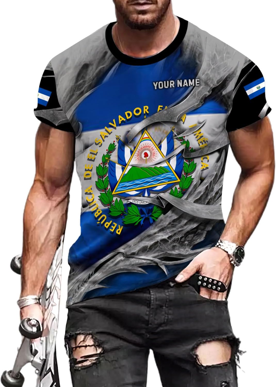 Ligthuy Personalized Name El Salvador Shirt 3D, El Salvador Flag Shirt for Men Women, Unisex T-Shirts S-5XL