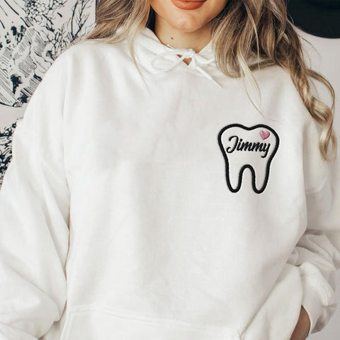 Personalized Dental Assistant Dental Hygienist Embroidered Sweatshirt Crew Neck Smile Dental Teeth Dentist Shirt Long Sleeve