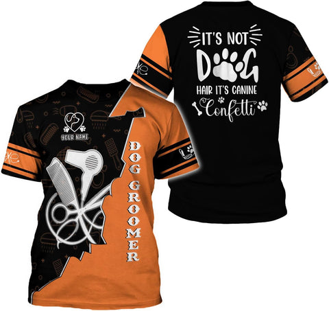 Suseaz Personalized Dog Grooming 3D Shirt, Pet Spa Short Sleeve T-Shirt Cute Pet Grooming Tshirt for Women and Men Groomer