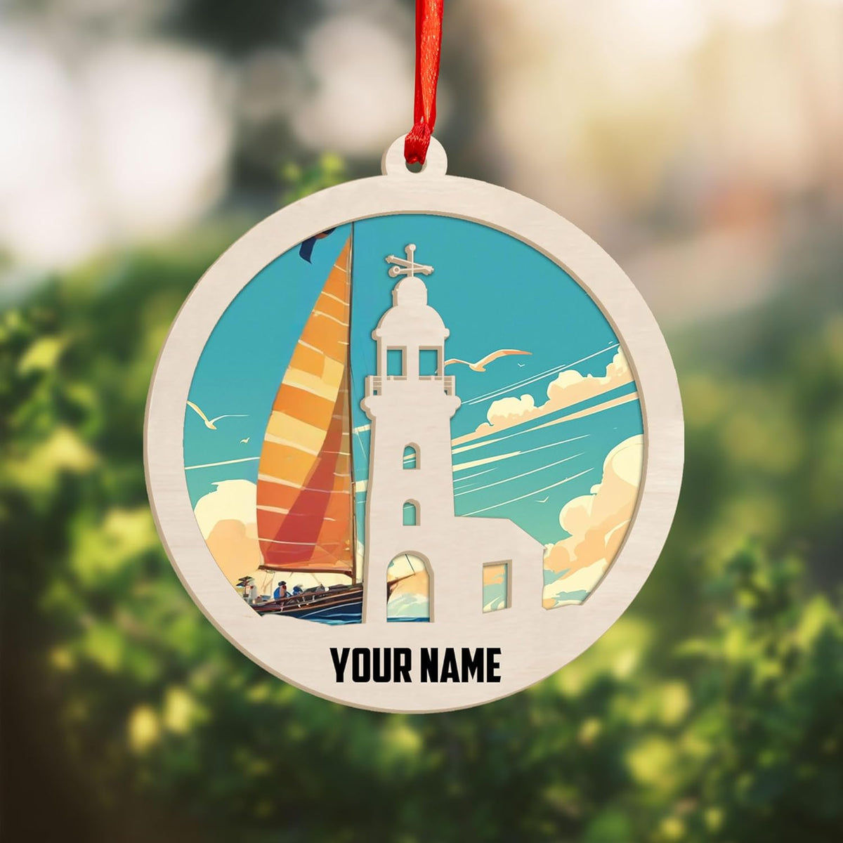 Personalized Lighthouse Ornaments for Christmas Tree, Lighthouse Wood Acrylic 2D Flat Ornament, Coastal Lighthouse Ornament, Ocean Themed Hanging Ornaments, Gift for Lighthouse Lovers (LH 5)