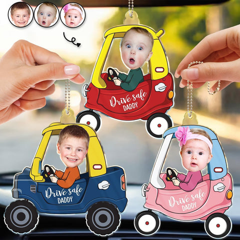 Drive Safe Daddy Car Ornament Custom Photo Baby Car Hanging Ornament Mirror Hanging Accessories for Your Car Father's Day